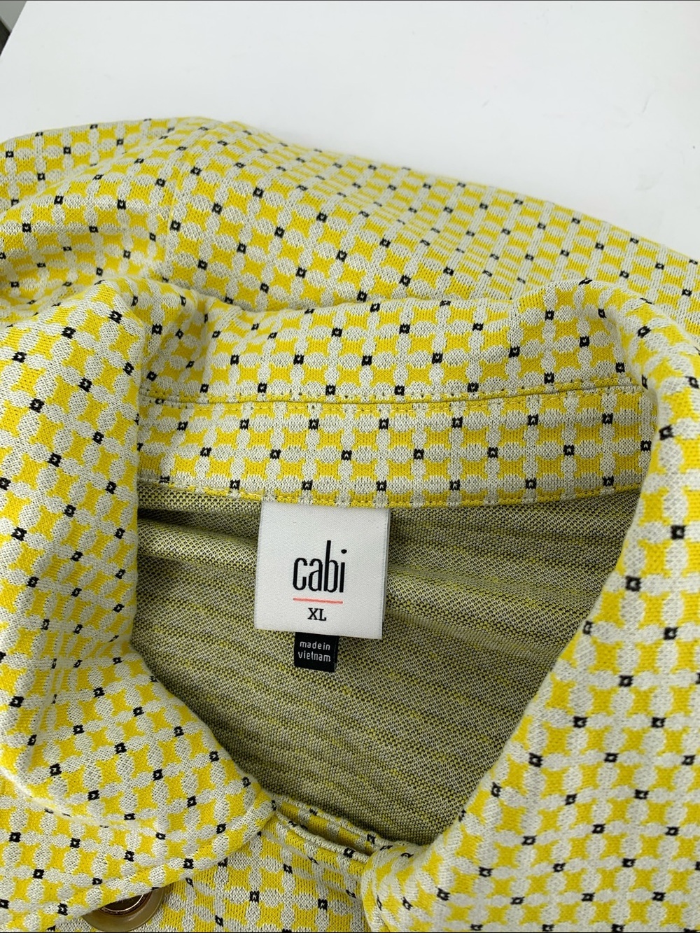 Cabi Hobnob double breasted jacket coat knit yellow topper ruffle duster new XL - Picture 5 of 5